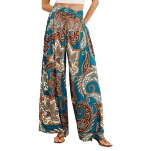 Nuuly x Farm Rio Leopard Paisley Wide-Leg Pants – Teal Brown, Size M
